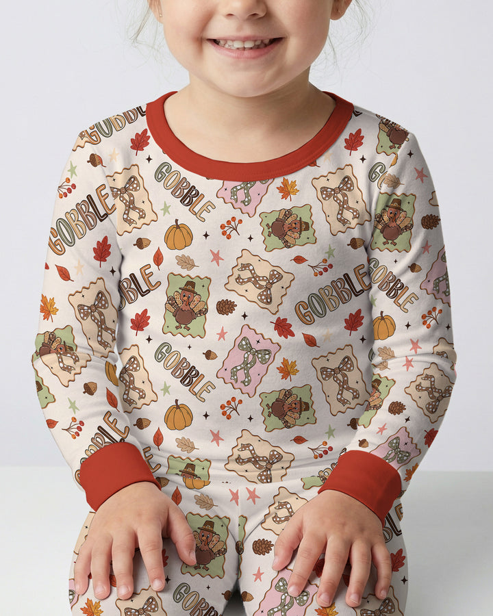 Preppy Thanksgiving Gobble Bamboo Two Piece Long Sleeve Pajama Set