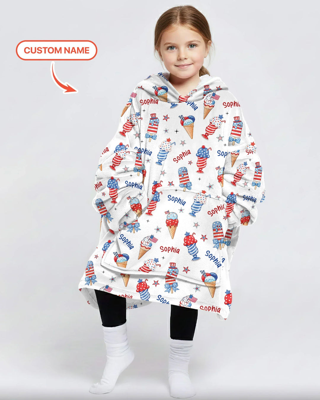 Personalisierte rot-weiß-Eiscreme-Bambusdecken-Hoodie