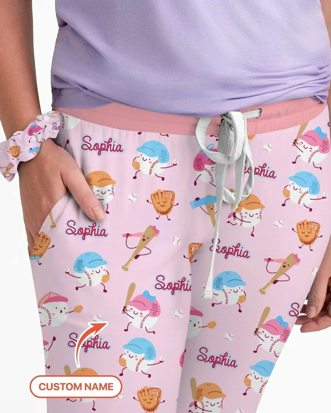Kundenspezifischer Name Ballparl Familie Passender Bambus Damen Pyjama Set