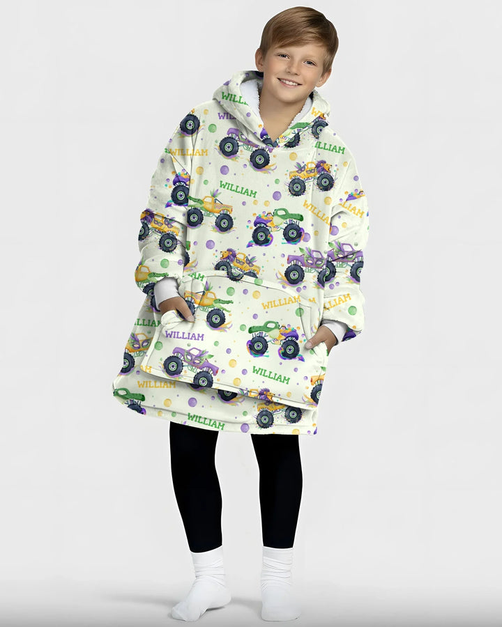 Personalisierte Mardi Gras Monster Trucks Bambus Decken-Hoodie