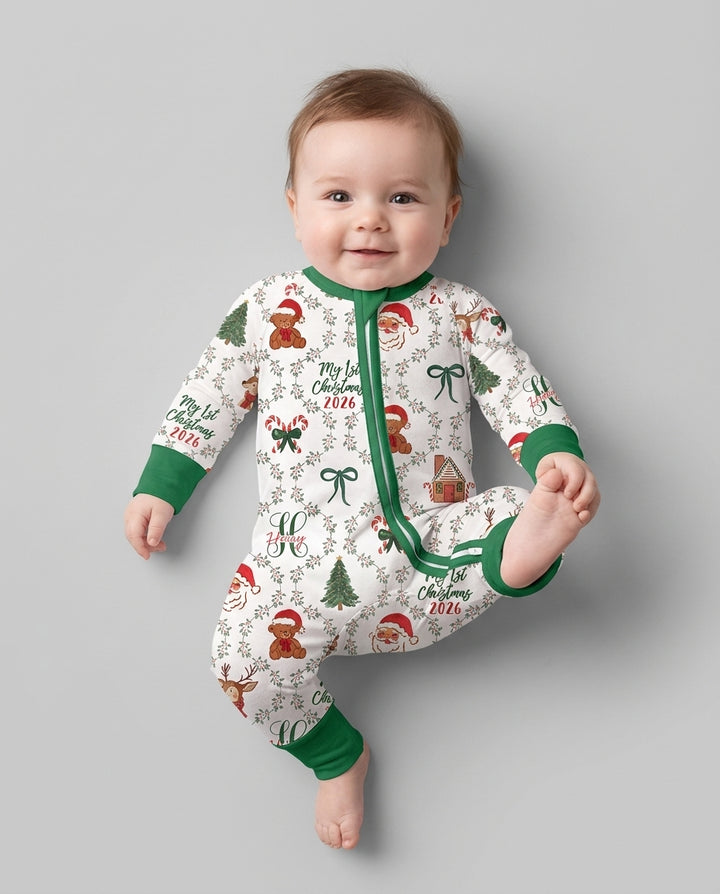 Custom name "Fancy Monogram Green Christmas 2026" Bamboo Convertible Zippy