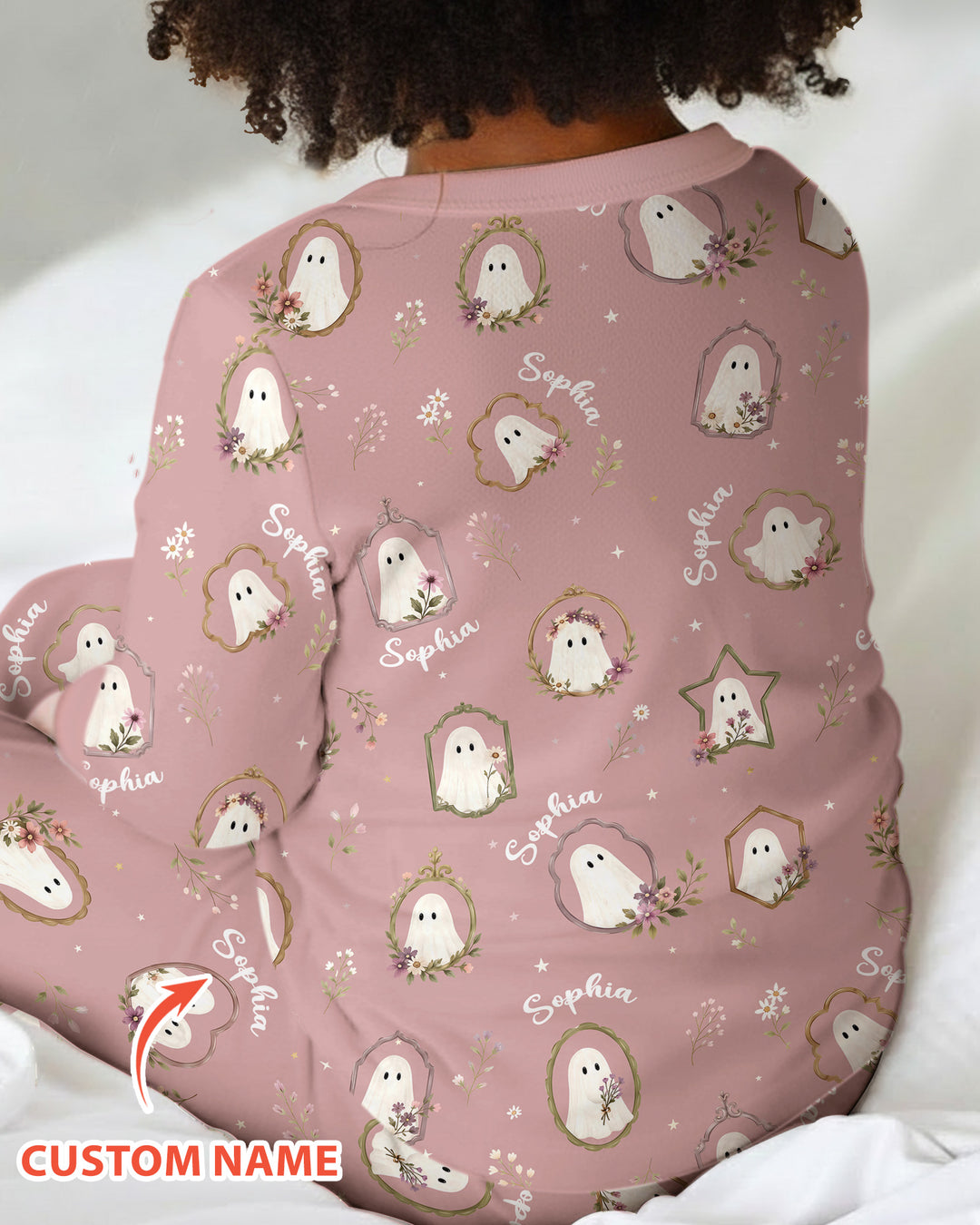 Vintage Floral Ghost Halloween Bamboo Two Piece Long Sleeve Pajama Set
