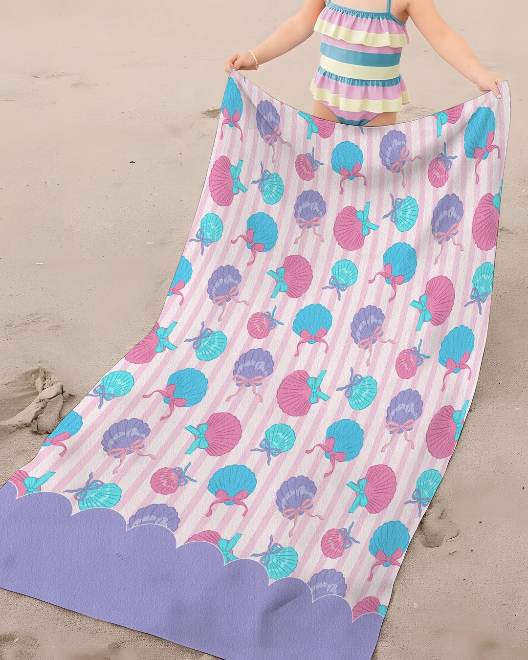 Seashell Dreams Stripe Bamboo Beach Towel