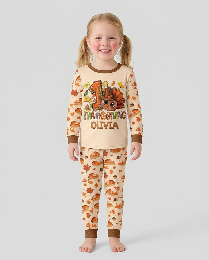 Custom Name My First Thanksgiving Bamboo Two Piece Long Sleeve Pajama Set