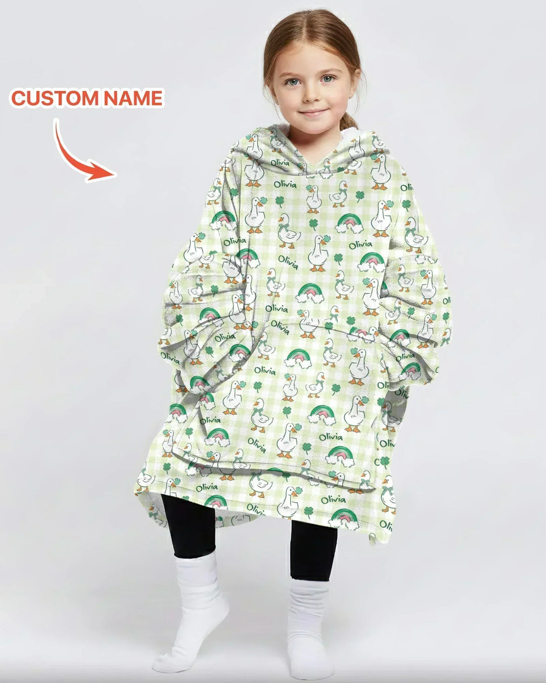 Custom Name Lucky Ducks Bamboo Blanket Hoodie