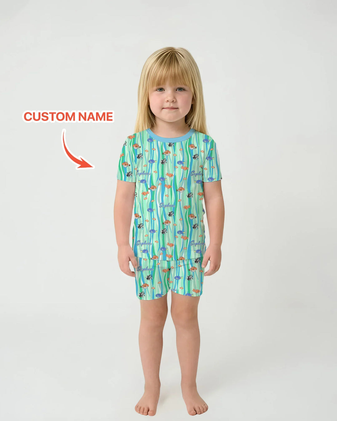 Custom Name Summer Beach Bamboo Two Piece Short Sleeve Shorts Pajama Set