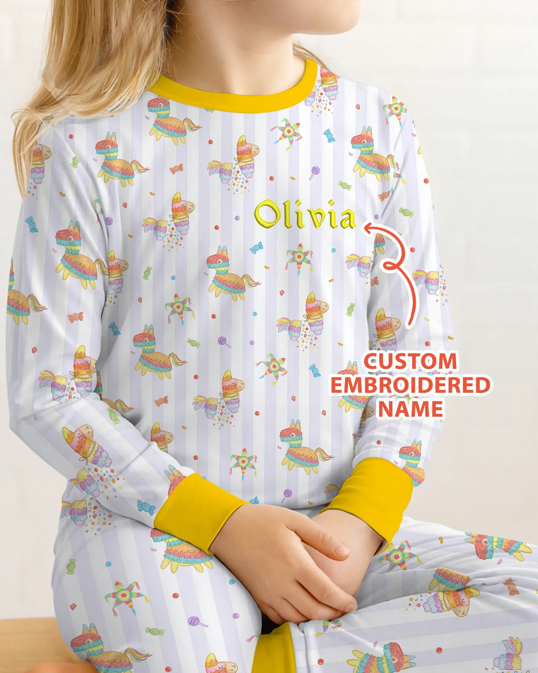 Personalized Embroidered Name Cinco De Mayo Bamboo Two Piece Long Sleeve Pajama Set