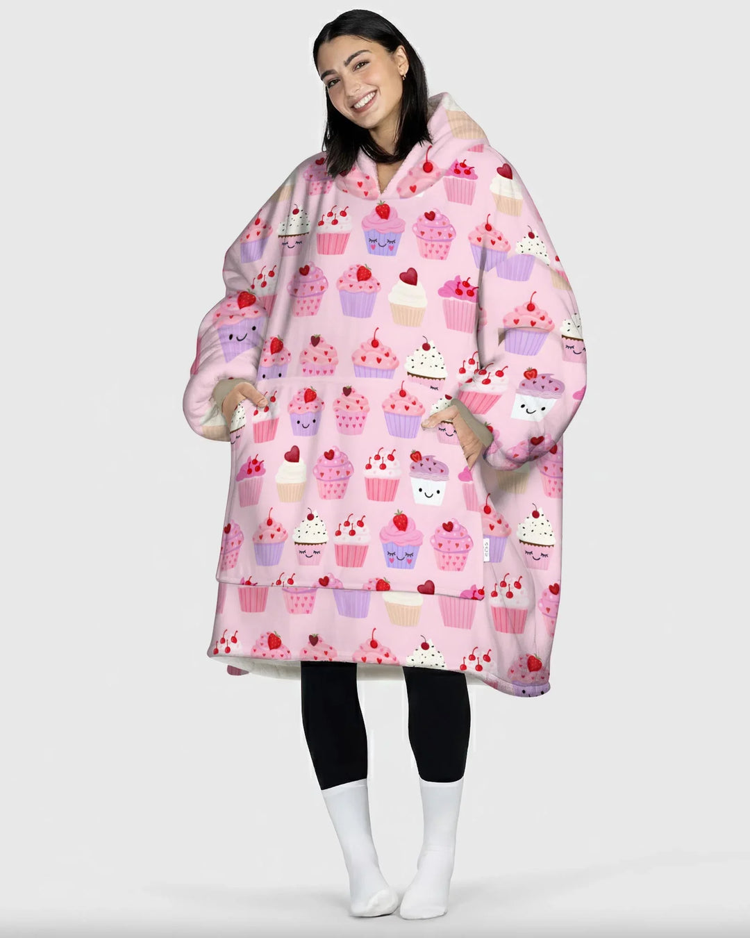 Valentine Emotional Cupcakes Wearable Bamboo Blanket Hoodie