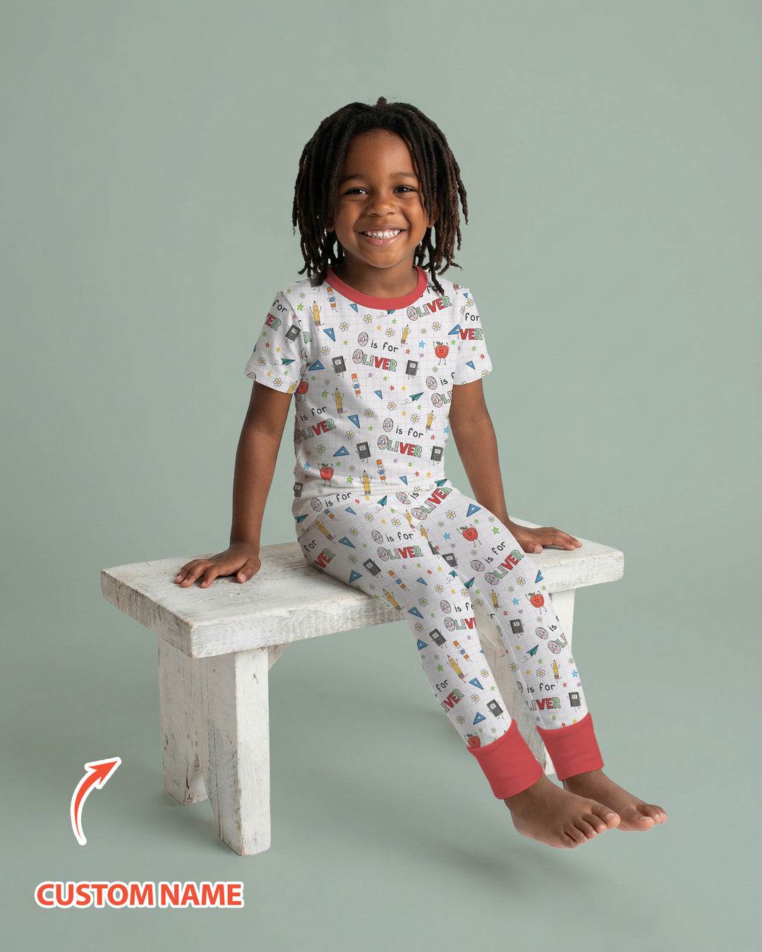 Personalized Back To School Bamboo Two Piece Short Sleeve Pajama Set
