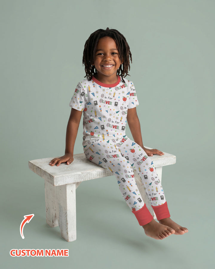 Personalized Back To School Bamboo Two Piece Short Sleeve Pajama Set