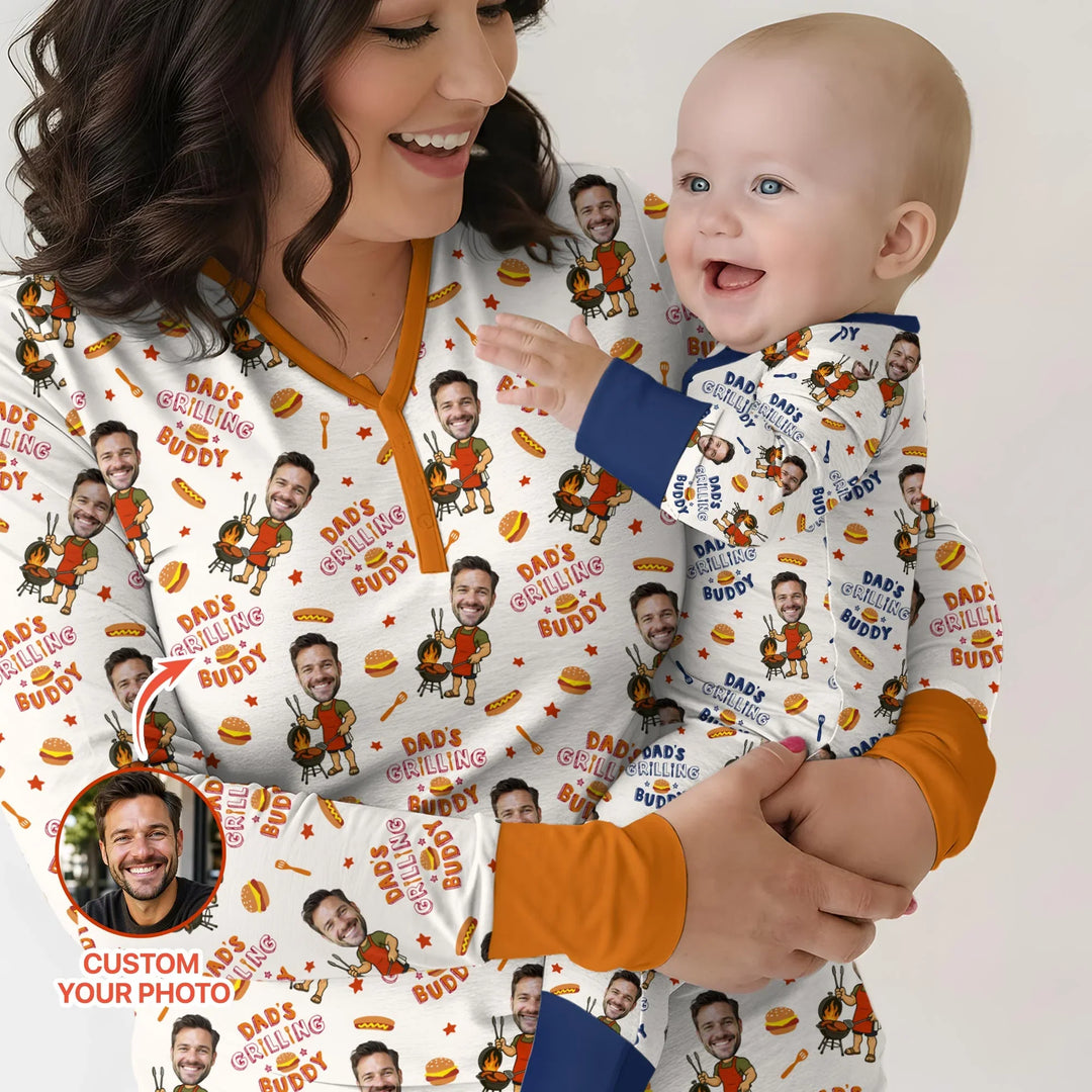 Individuelles Foto Papa's Grillkumpel Familie Passendes Bambus Damen Pyjama-Set