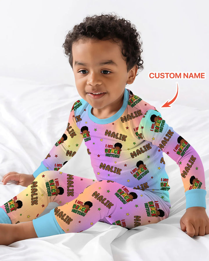 Custom Name I Am Black History Custom Bamboo Two Piece Long Sleeve Pajama Set