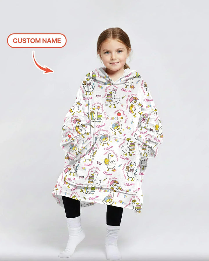 Personalisierter Name Gans 100 Tage Schule Bambus Decken Hoodie