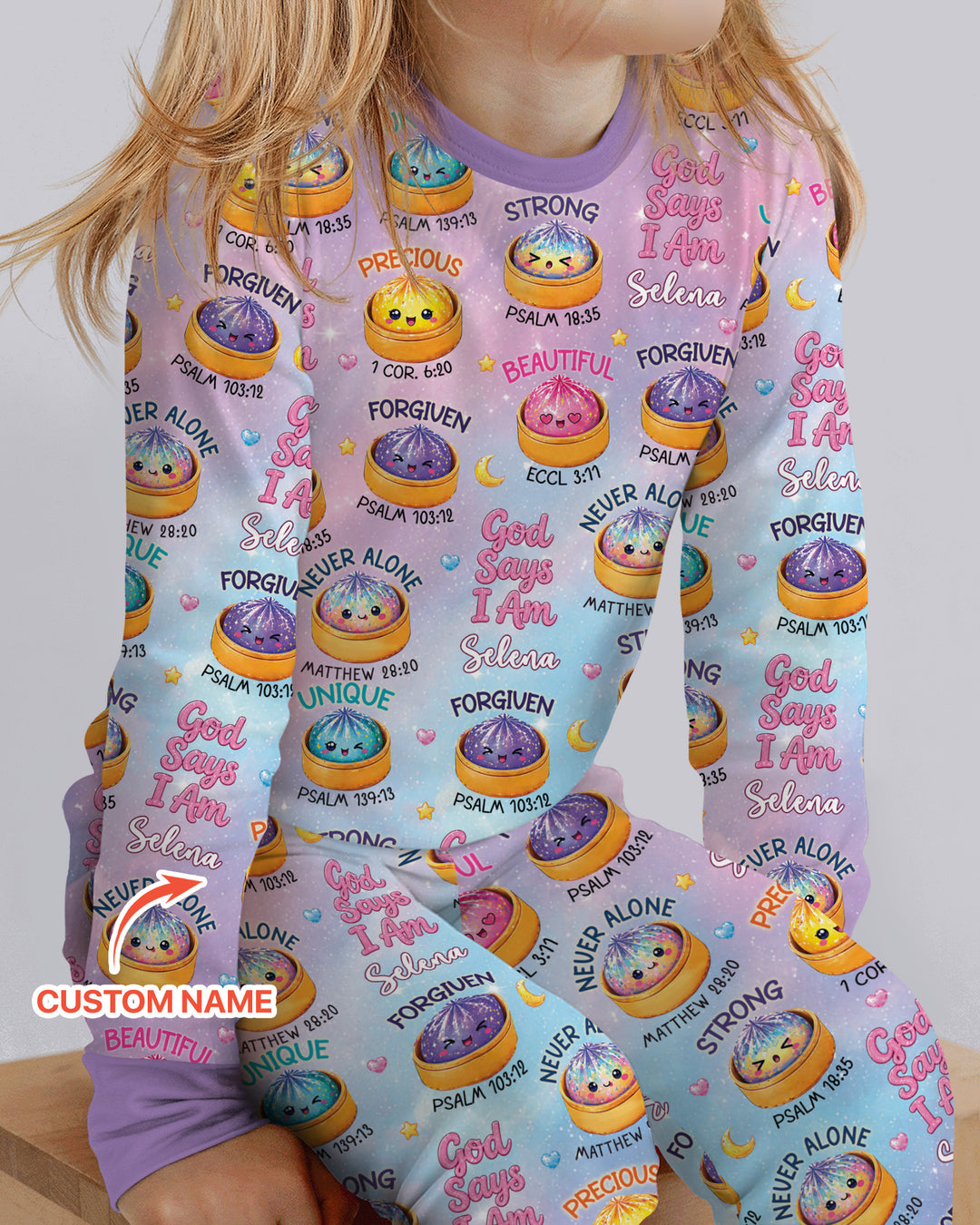 God Says I Am Glitter Dumpling Custom Name Bamboo Two Piece Long Sleeve Pajama Set