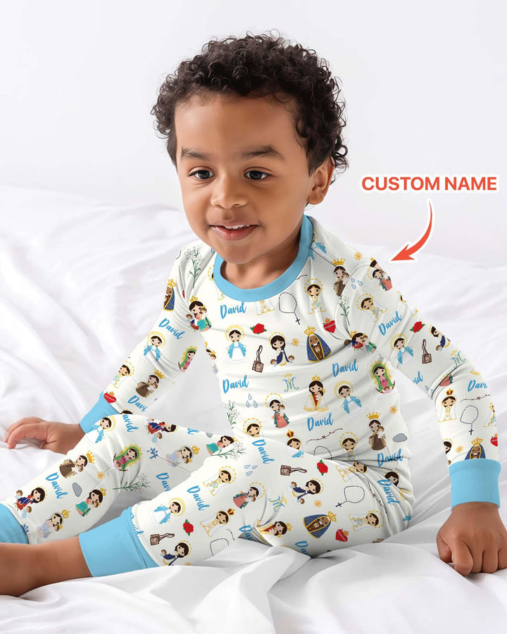 Custom Name Mother Mary Bamboo Two Piece Long Sleeve Pajama Set