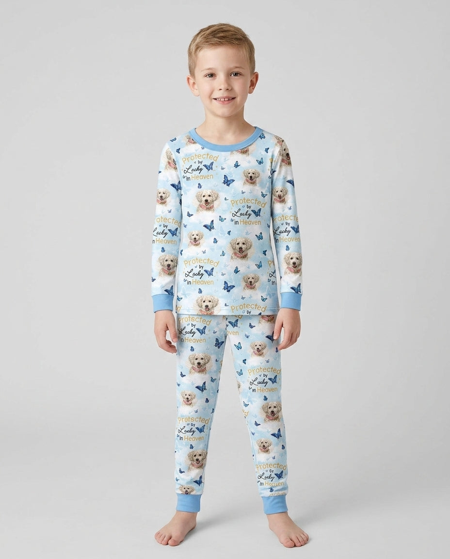 Custom Pet Photo Protected By Heaven Family Matching Bamboo Two Piece Long Sleeve Pajama Set