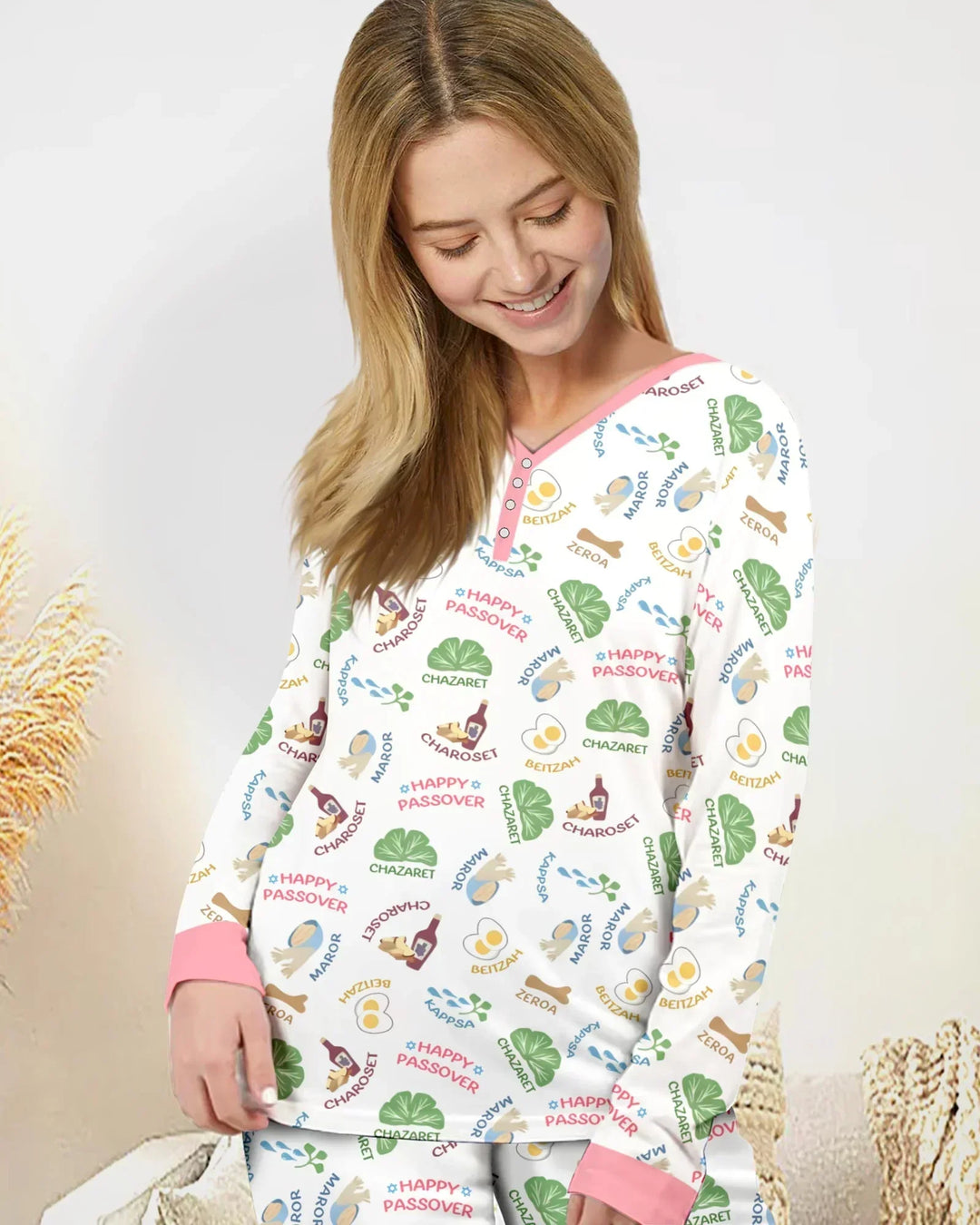 Fröhliches Pessach-Passendes Familien-Bambus-Damen-Pyjama-Set