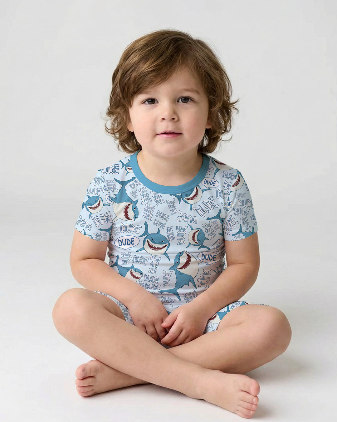 Dude Shark Bamboo Two Piece Short Sleeve Shorts Pajama Set