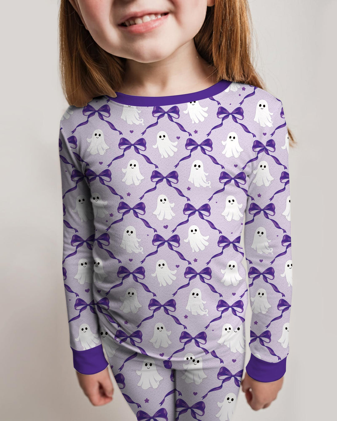 Cute Ghost Boo Coquette Halloween Bamboo Two Piece Long Sleeve Pajama Set