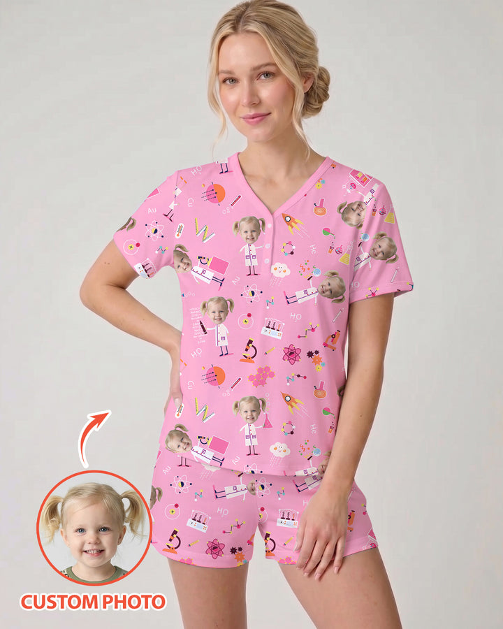 Custom Image Chemical Laboratory Bamboo Women Short Sleeve Short Pajama Set