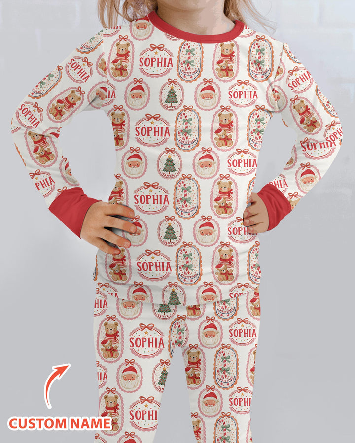 Vintage Christmas Cameo Bamboo Two Piece Long Sleeve Pajama Set