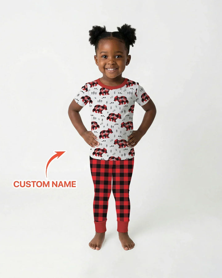 Custom Name Family Bear Matching Bamboo Two Piece Short Sleeve Pajama Set