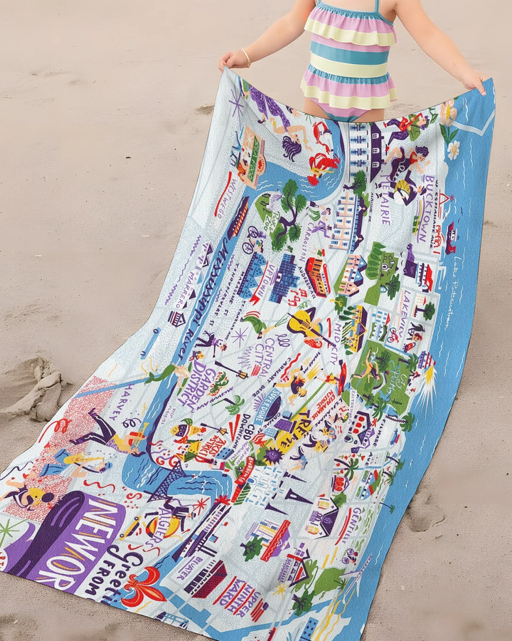 New Orleans Jazz & Culture Map Bamboo Beach Towel