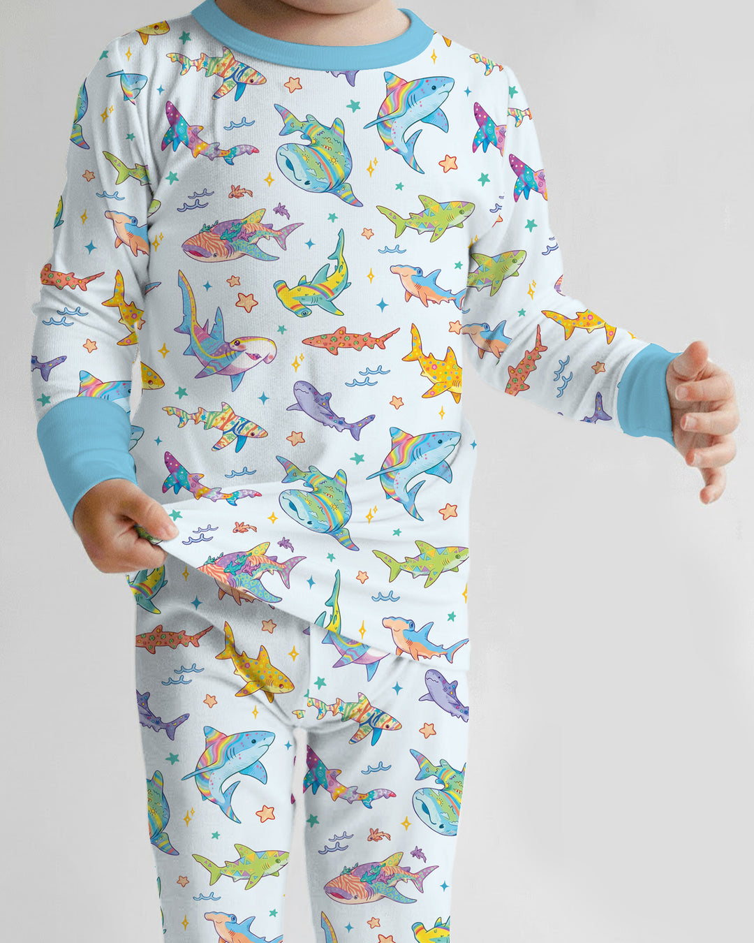 Tropical Sharks Bamboo Two Piece Long Sleeve Pajama Set