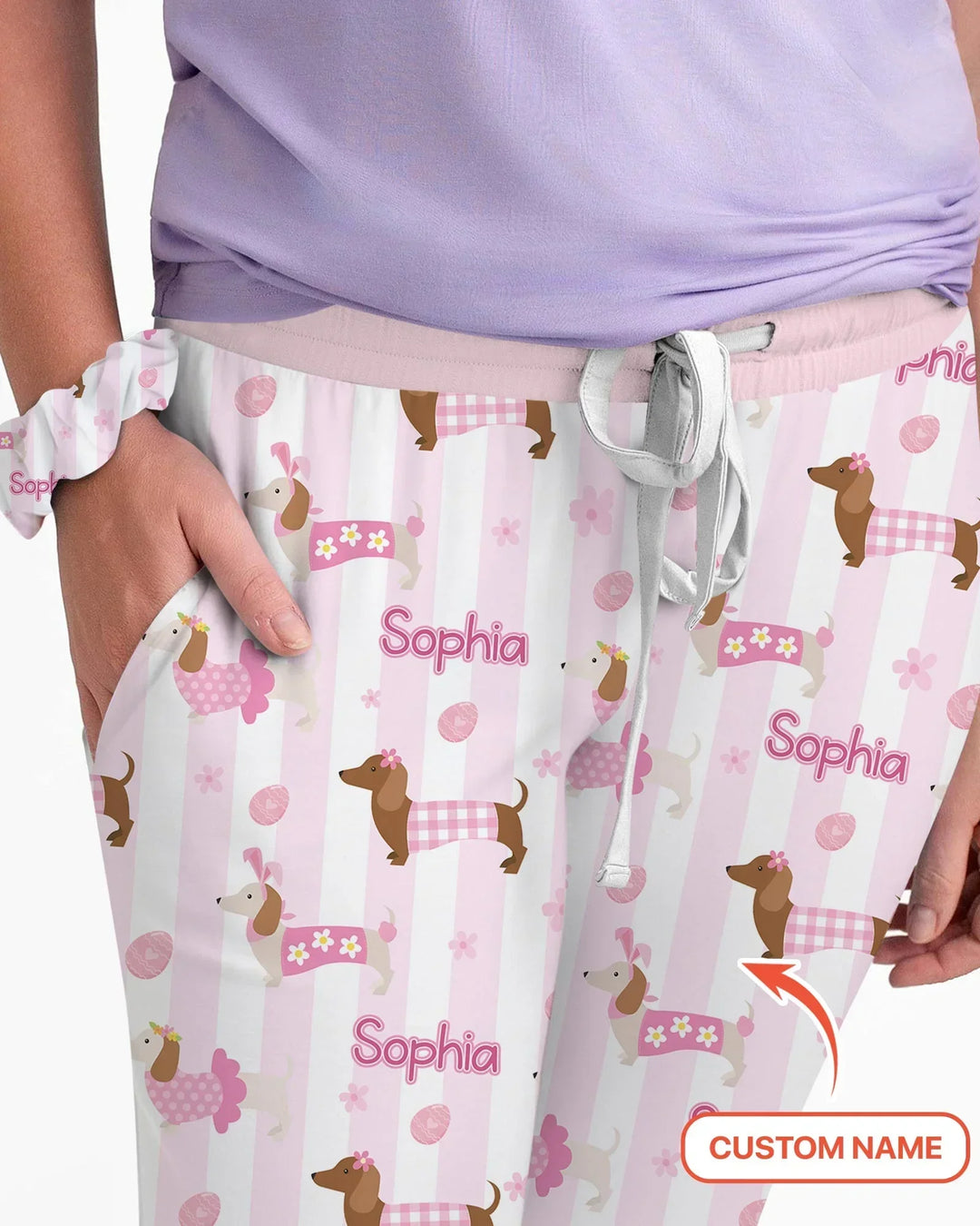 Custom Name Easter Dachshunds Family Matching Bamboo Women Pajama Set