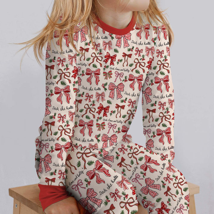 Coquette Christmas Bows Bamboo Two Piece Long Sleeve Pajama Set