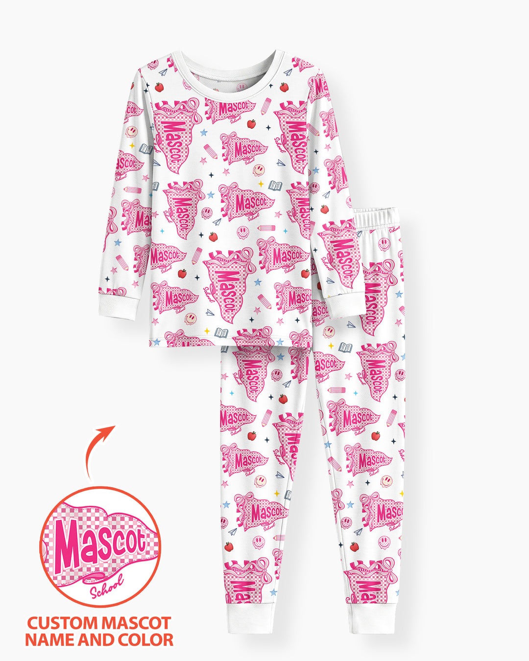 Custom Mascot School Name Bamboo Two Piece Long Sleeve Pajama Set