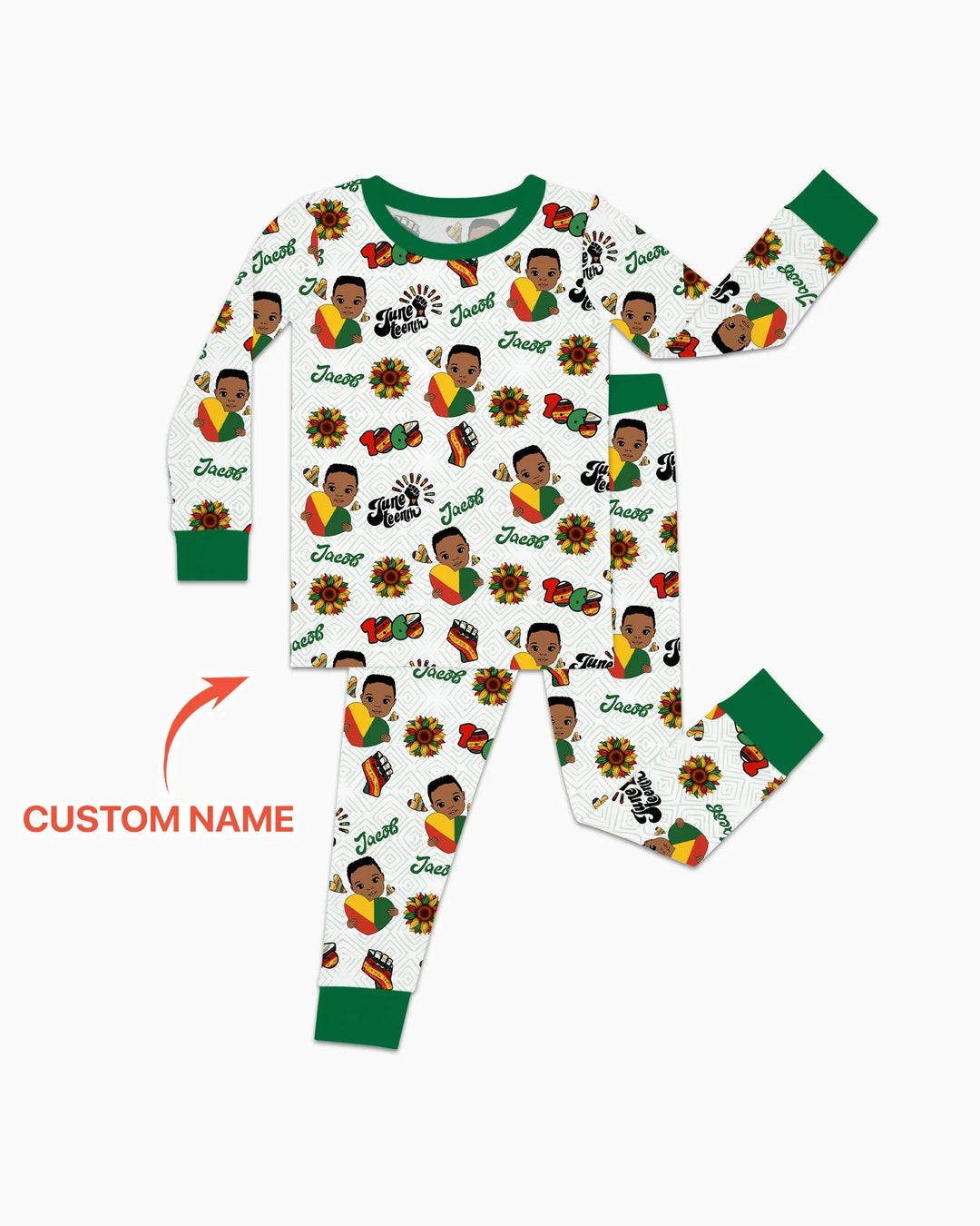 Custom Name Bloom in Freedom Bamboo Two Piece Long Sleeve Pajama Set