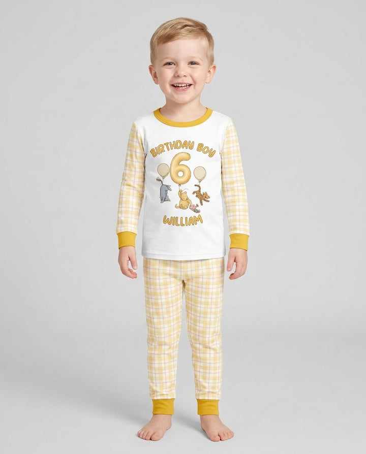 Little Bear Birthday Custom Name And Age Balloon Bamboo Two Piece Long Sleeve Pajama Set