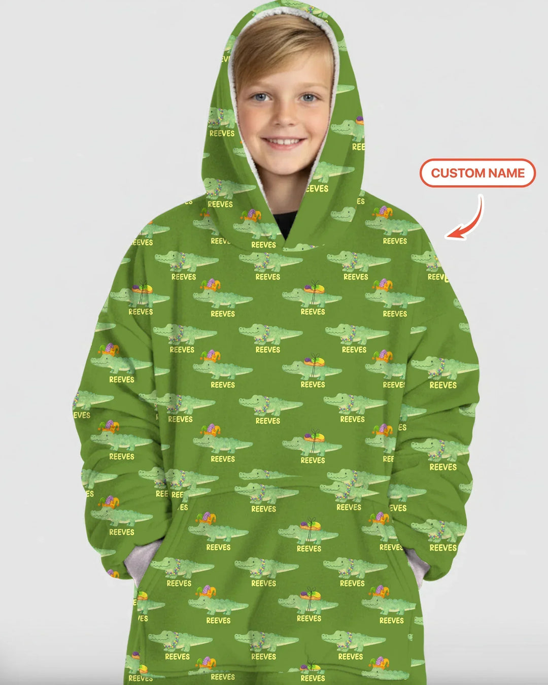 Personalisierbarer Name Mardi Gras Alligator Bambus Decken-Hoodie