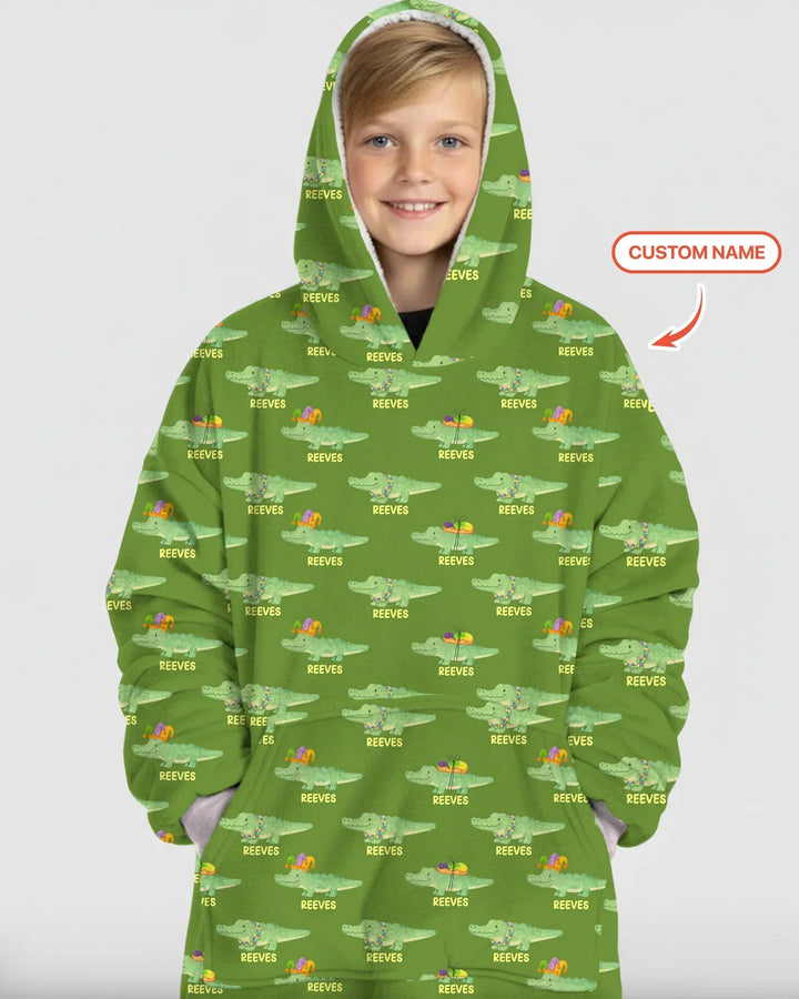 Personalisierbarer Name Mardi Gras Alligator Bambus Decken-Hoodie