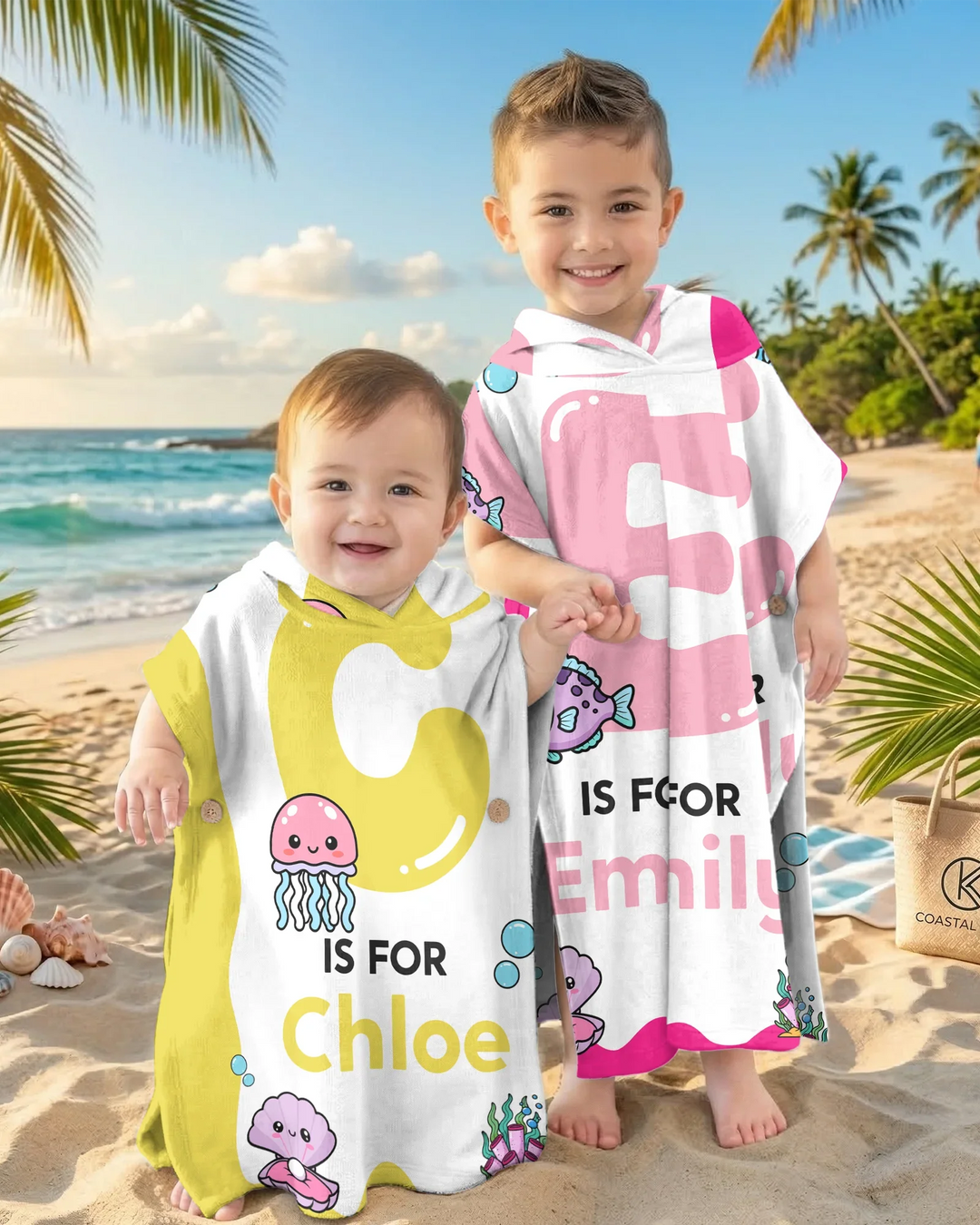 Personalisierter übergroßer Bambus-Schwimmponcho mit Ozeanmotiv