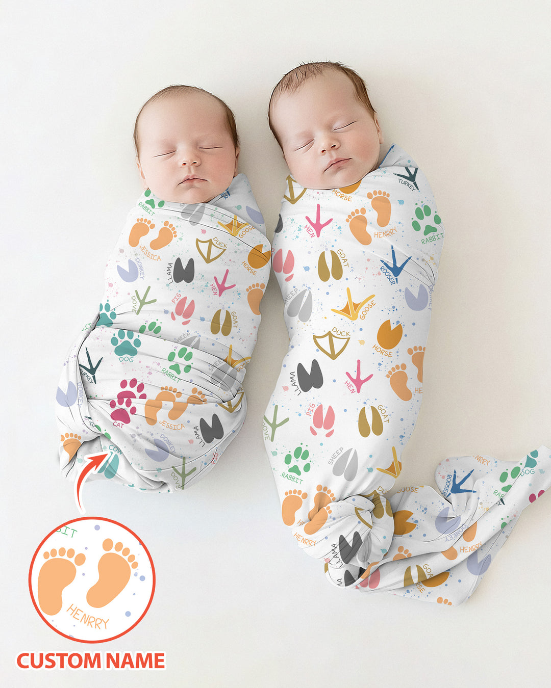 Cute Farm Animal Tracks Custom Name swaddle blanket