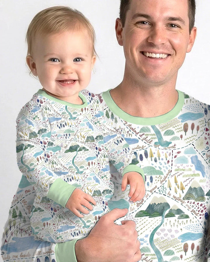 Whimsical Psalms 23 Map Bamboo Two Piece Long Sleeve Pajama Set
