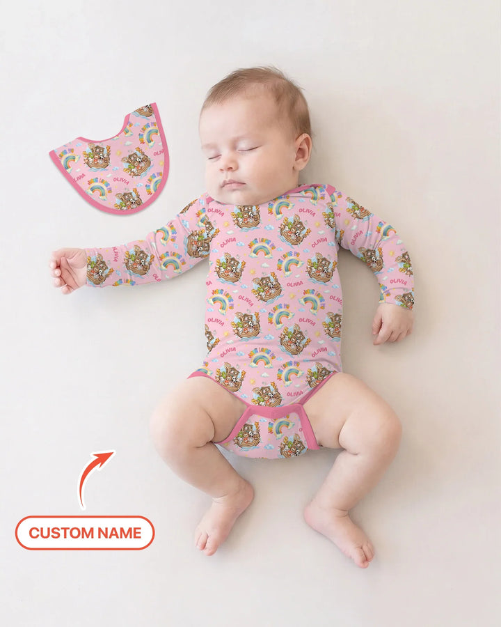 Custom Name Jesus Loves Me Noah's Ark Bamboo Bodysuit