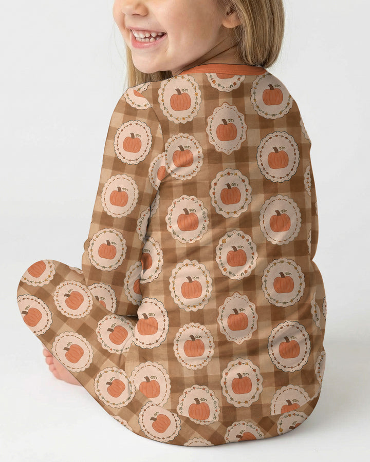 Folksy Framed Gingham Pumpkin Bamboo Two Piece Long Sleeve Pajama Set