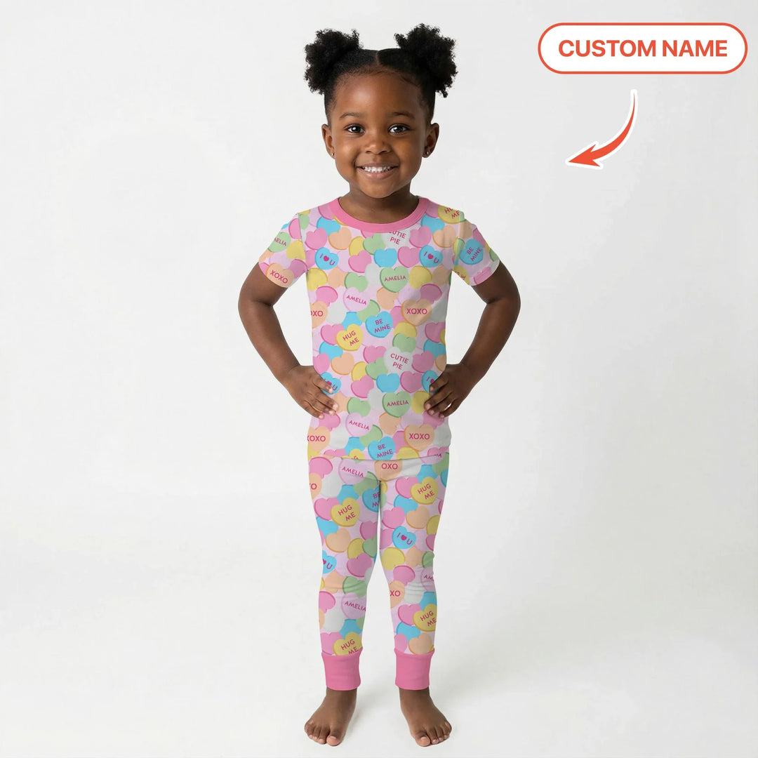 Valentine Candy Crush Family Matching Bamboo Two Piece Short Sleeve Pajama Set
