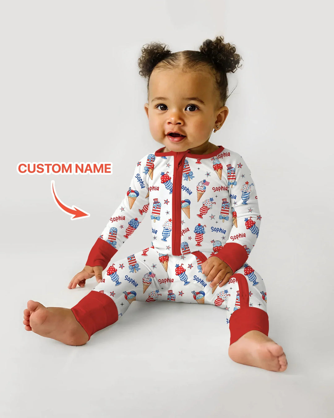 Custom Name Red, White & Ice Cream Bamboo Convertible Zippy