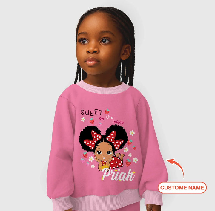 Personalisierbares Erdbeer-Mädchen Bambus Rundhals-Sweatshirt
