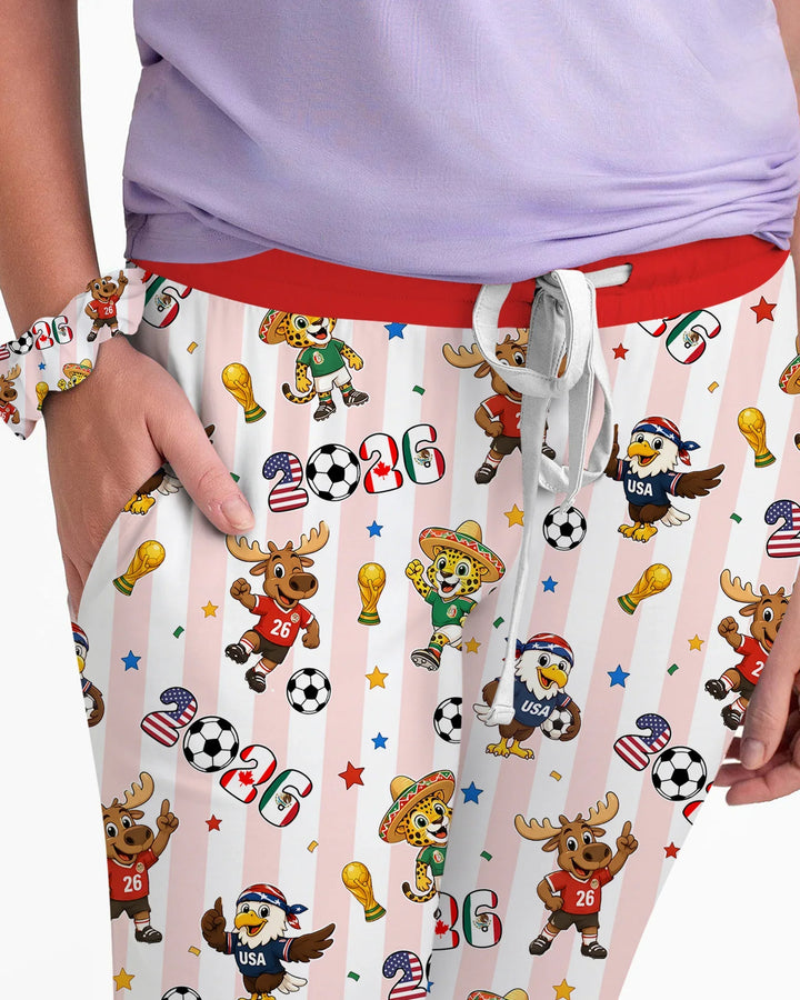 Striped Cute Mascots Soccer Cup 2026 Bamboo Women Pajama Set
