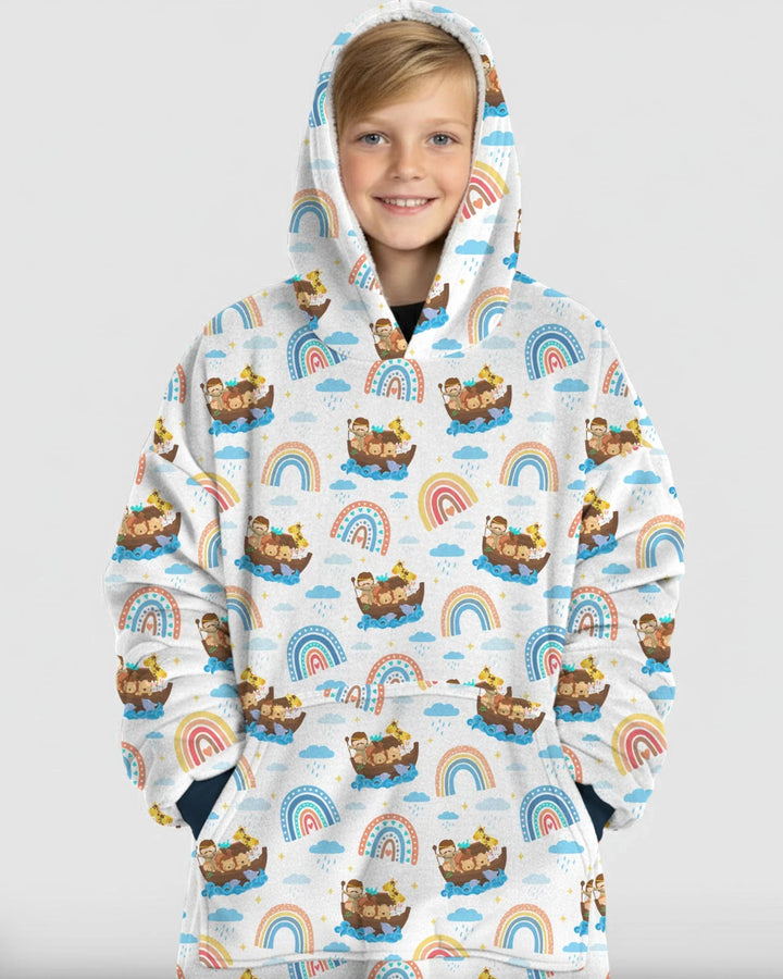 Arche Noah & Gottes Regenbogenversprechen Tragbarer Hoodie aus Bambus-Decke