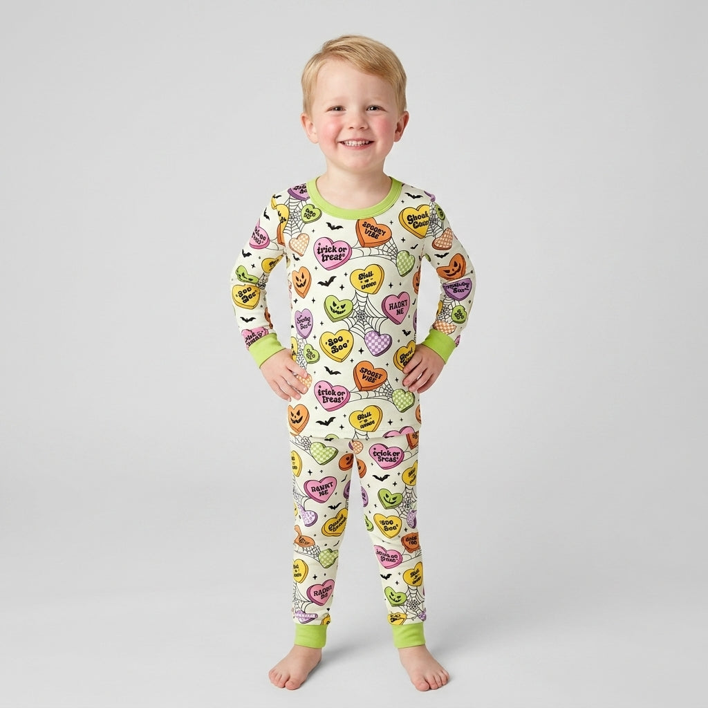 Halloween Candy Hearts Bamboo Two Piece Long Sleeve Pajama Set