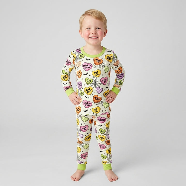 Halloween Candy Hearts Bamboo Two Piece Long Sleeve Pajama Set