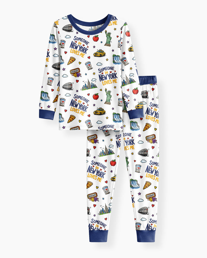 Someone in New York Loves Me Bamboo Two Piece Long Sleeve Pajama Set (P)