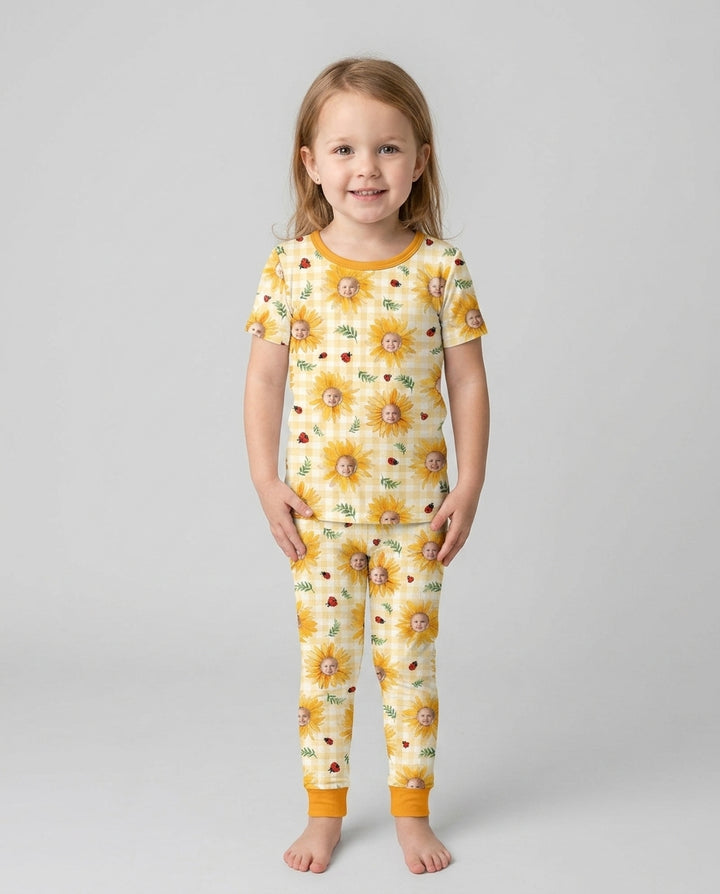 Custom Photo Be The Sunshine Bamboo Two Piece Short Sleeve Pajama Set