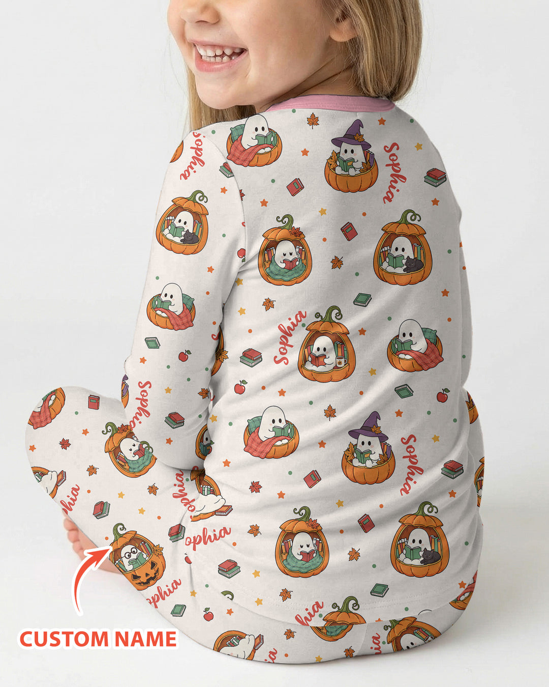 Bookish Boo Ghost Pumpkin Bamboo Two Piece Long Sleeve Pajama Set